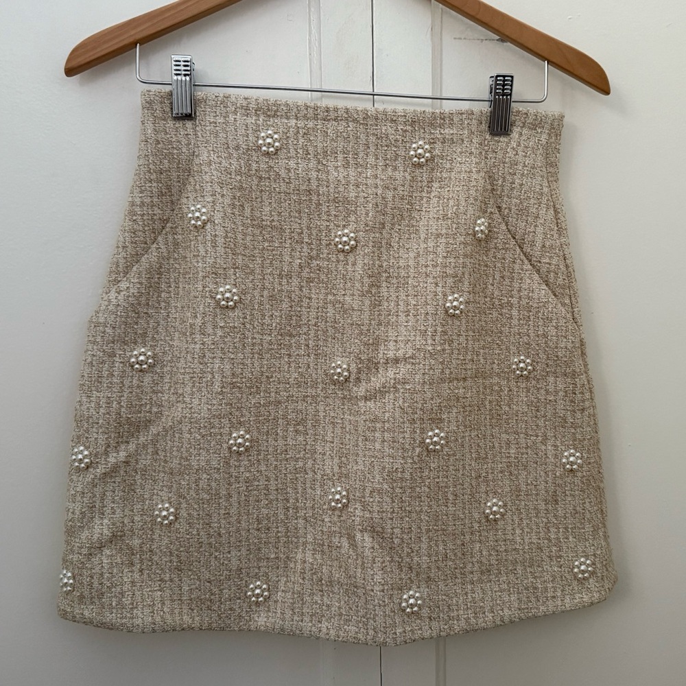 & Other Stories Paris Atelier Capsule Beige Tweed Skirt with Pearls 4